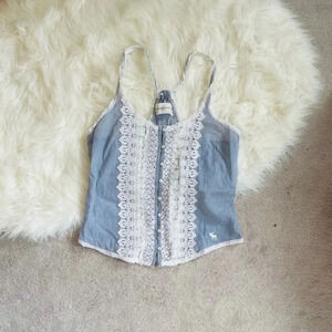 NWOT Abercrombie Cute Blue & White With Lace Trim Top